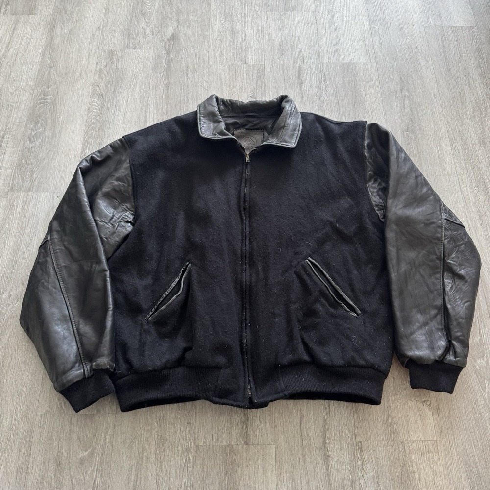 Vintage Golden Bear Black Varsity Bomber Jacket XL Wool Leather Blank No Logos